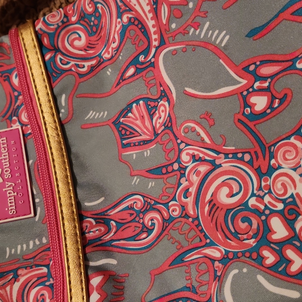 Simply Southern Pink and Gray Elephant Print Crossbody Bag with Gold Accents - Picture 3 of 9